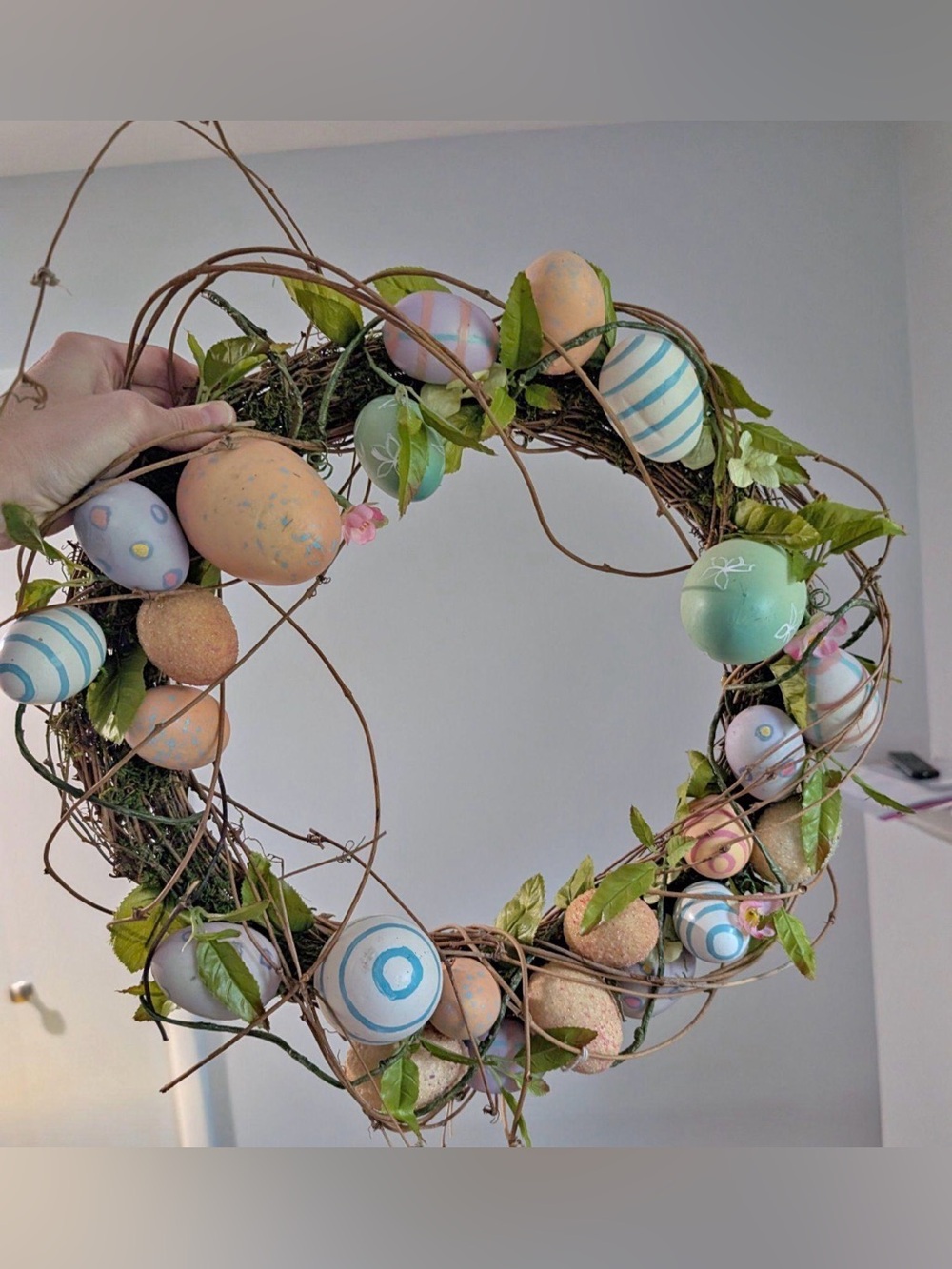 Handmade Easter Egg Wreath - Pastel Green & Peach